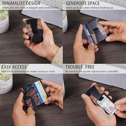 Minimalist Slim Wallet for Men,RFID Blocking Metal Wallet,Aluminum Credit Card Holder & Money Clip 12-15 Cards,Slim Rfid Front Pocket Mens Wallet,Resin Black