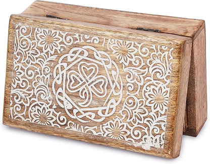 Ajuny Mango Wood Jewelry Box – Hand-Carved Celtic Knot Keepsake/Memory Box, Decorative Trinket & Treasure Chest Organizer, Handmade Gift for Women & Men, Travel Friendly, 8x5 Inch