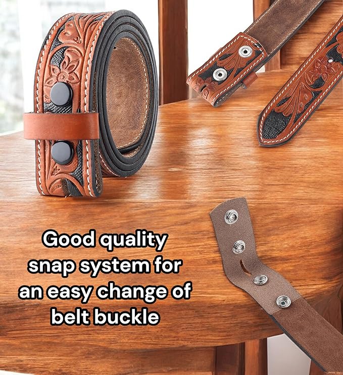 F&L CLASSIC Western Belt without buckle for men – Full Grain Leather Cowboy Belts for jeans - One Piece Leather strap belt