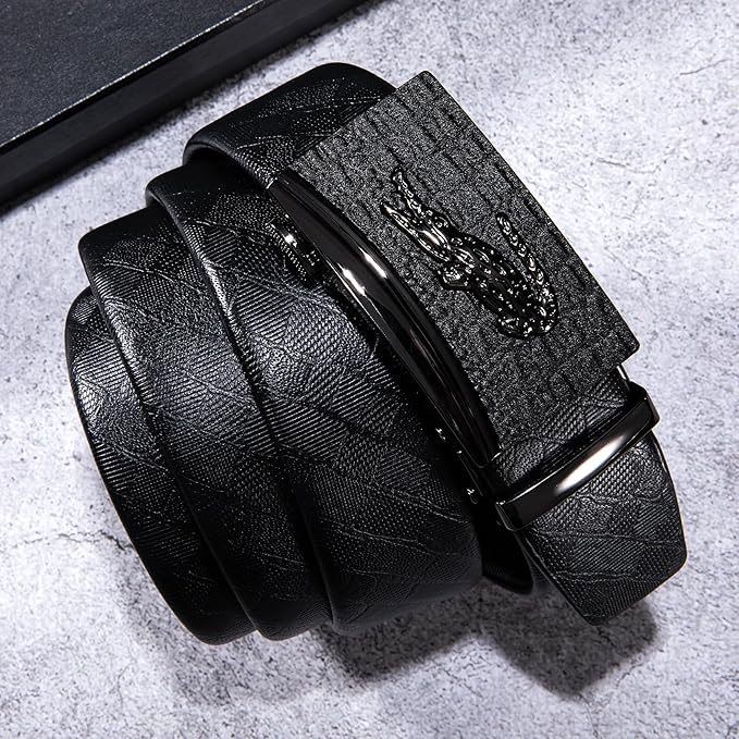Dubulle Designer Ratchet Belt for Men Leather Fashion Adjustable Automatic Buckle Sliding Removable Dress Casual