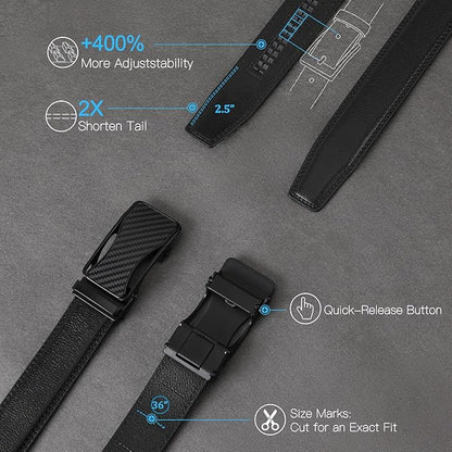 GAEKEAO Mens Belt Leather 1 3/8" - Micro-Adjust Buckle Ratchet Belts for Men Dress Casual to Formal Trim to Fit with Gift Box