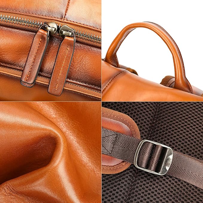 NIUCUNZH Genuine Leather Backpack for Men Travel Daypack Women College School Computer Bag for 15inch Laptop Business (brown)