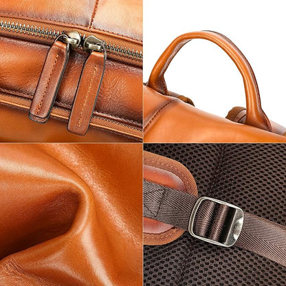 NIUCUNZH Genuine Leather Backpack for Men Travel Daypack Women College School Computer Bag for 15inch Laptop Business (brown)