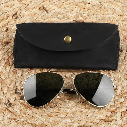 Leather Sunglasses Case Genuine Eyeglass Holder Reading Glasses Protector Vintage Eyewear Storage for Men and Women