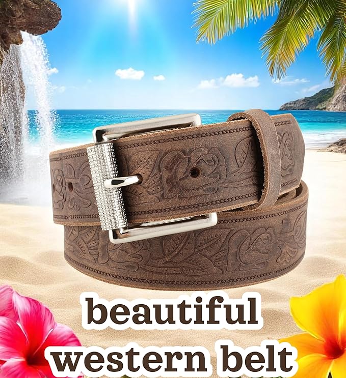 F&L CLASSIC Men's full Grain Vintage Distressed leather Belt,easy to change Roller buckle,1.5" Wide,USA,