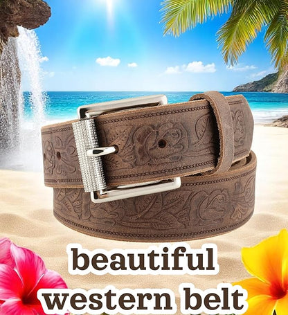 F&L CLASSIC Men's full Grain Vintage Distressed leather Belt,easy to change Roller buckle,1.5" Wide,USA,