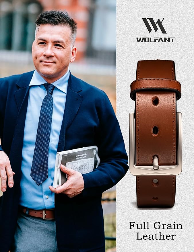 WOLFANT Men's 35mm Dress Casual Belt,100% Italian Full Grain Real Solid Leather