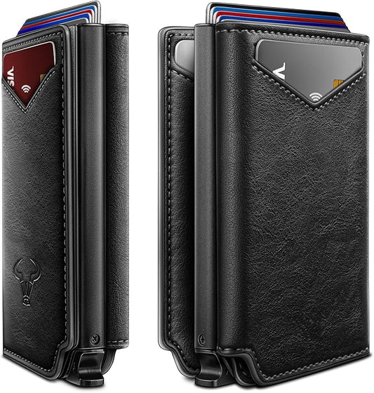 BULLIANT Men Wallet Leather Wallet Card Holders Money Clip for Men 10Cards-Magnetic Flip on Metal Case