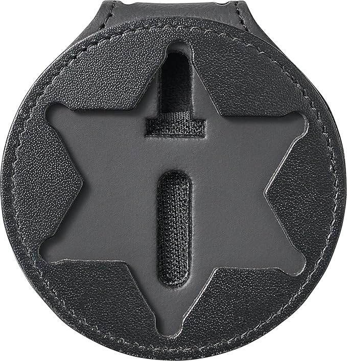 Perfect Fit Shield Wallets County of Los Angeles Sheriff Six-Point Star Belt Clip Badge Holder with Pocket and Chain (Cutout PF622), Black Leather, One Size