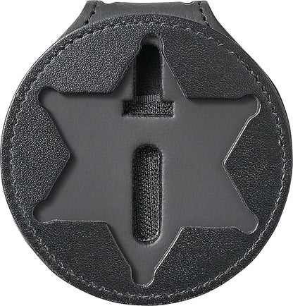 Perfect Fit Shield Wallets County of Los Angeles Sheriff Six-Point Star Belt Clip Badge Holder with Pocket and Chain (Cutout PF622), Black Leather, One Size
