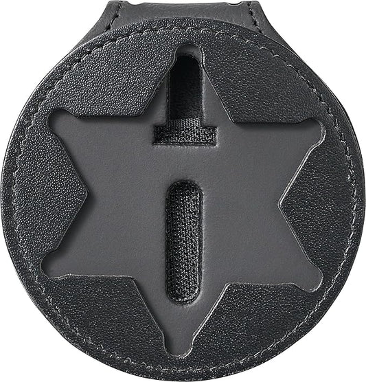 Perfect Fit Shield Wallets County of Los Angeles Sheriff Six-Point Star Belt Clip Badge Holder with Pocket and Chain (Cutout PF622), Black Leather, One Size
