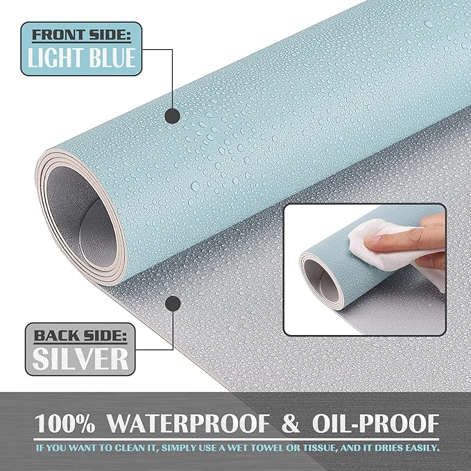 K KNODEL Small Office Leather Desk Mat, Mouse and Keyboard Pad, Computer and Laptop Mat, Desktop Protector and Cover, Writing Pad and Blotter (23.6"x13.8", Light Blue)
