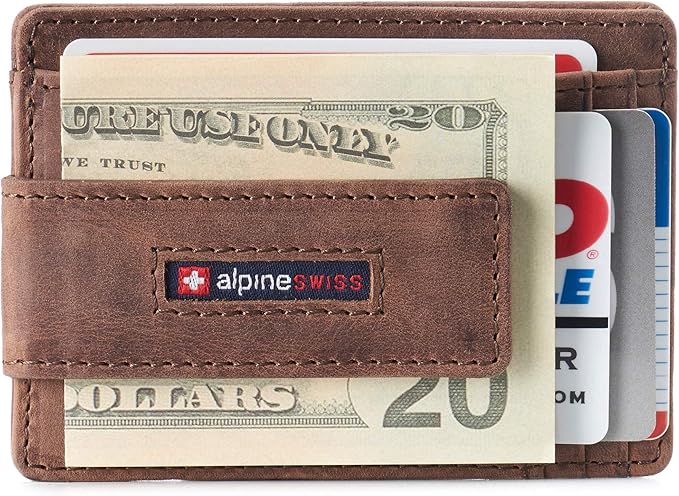 Alpine Swiss Harper Mens RFID Slim Money Clip Front Pocket Wallet Minimalist Leather ID Card Holder | RFID, Slim, Money Clip, Front Pocket, Minimalist, ID Card Holder