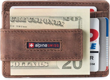 Alpine Swiss Harper Mens RFID Slim Money Clip Front Pocket Wallet Minimalist Leather ID Card Holder | RFID, Slim, Money Clip, Front Pocket, Minimalist, ID Card Holder