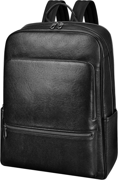 Colins Keirs Large Black Leather Backpack for Men, Minimalist Luxury Executive Computer Backpack for Men, 17.3 Inch Genuine Leather Laptop Backpack for Travel Work Business