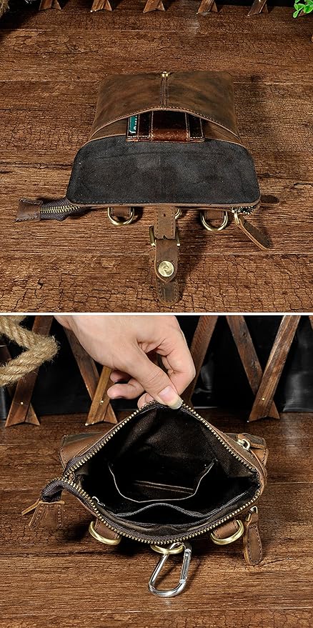 Le'aokuu Mens Genuine Leather Small Messenger Shoulder Satchel Phone Pouch Belt Waist Bag Pack