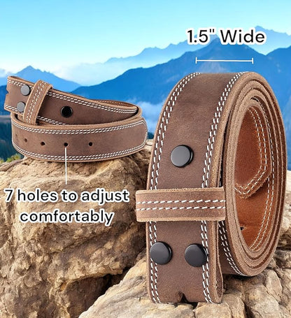 F&L CLASSIC Belt for buckle men Snap on Strap Full Grain One Piece Leather no buckle,1 1/2" Wide, USA