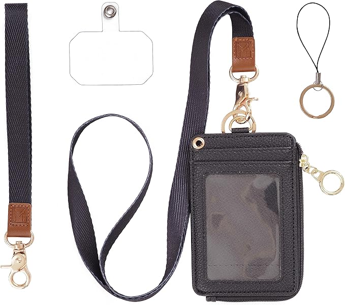 MONDO DESIGNS 2-in-1 ID Badge Holder with Lanyard - Multi-Use Lanyard Keychain Wallet for Women, Small Keychain Wristlet Wallet with Strap & Lanyards for ID Badges, Phone & Card Holder - Black