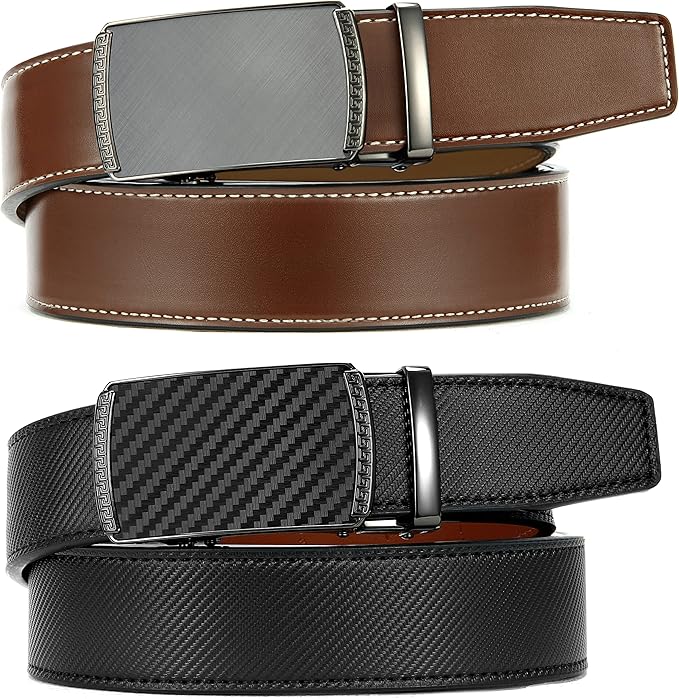 CHAOREN Mens Belt Leather Ratchet Belt 2 Pack - Customizable Fit, Effortless Style (35mm)