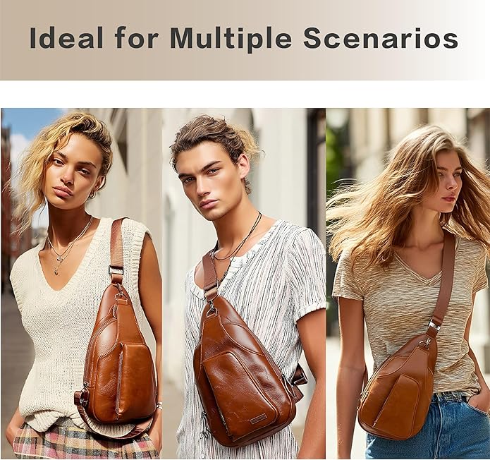 Sling Bag Set, PU Leather Sling Bag, Multi-Zipper Design for Travel, Outdoors, Valentine’s Day Gifts