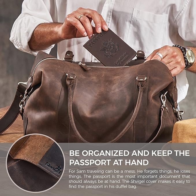Shvigel US Leather Passport Book Cover - Thin American Travel Passport Holder - Premium International USA Passport Protector Case for Women Men (Brown Vintage)