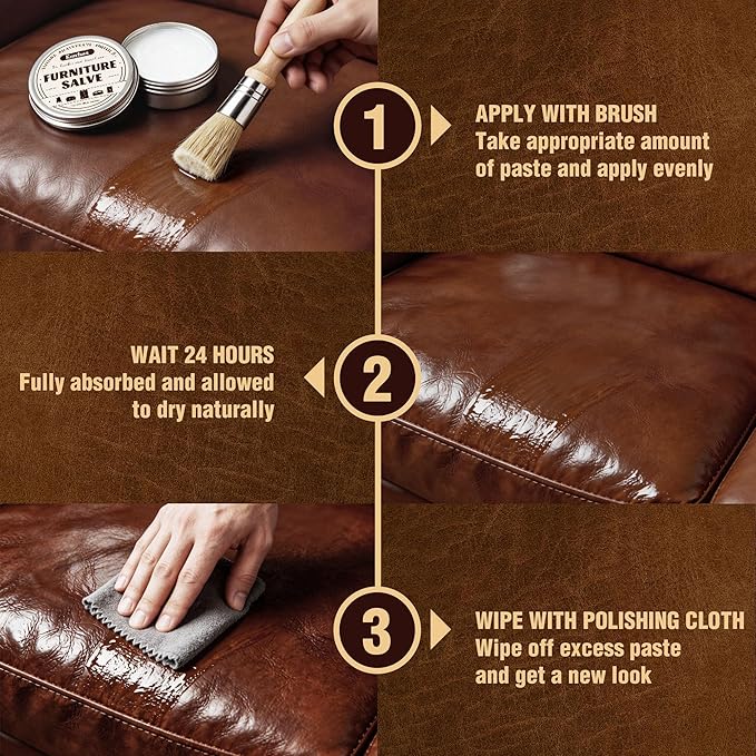 Leather & Furniture Repair Salve 2 Pack, Furniture Salve with Brush for Leather Wood, Leather Conditioner Help Prevent Cracking or Fading
