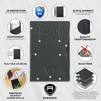 Alban RFID Passport Holder Women Men RFID Blocking Travel Passport Wallet Case Genuine Leather Passport Cover porta pasaporte