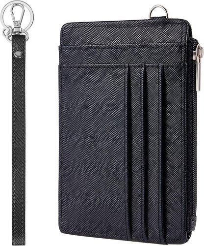 SEAVILIA Small Wallet for Women Slim Wristlet Keychain Wallets RFID Credit Card Holder With Zipper Pocket, ID Window (Black)
