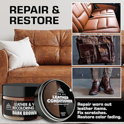 FORTIVO Leather Recoloring Balm with Mink Oil, Couch Repair Kit, Leather Dye and Restorer for Furniture - Camel