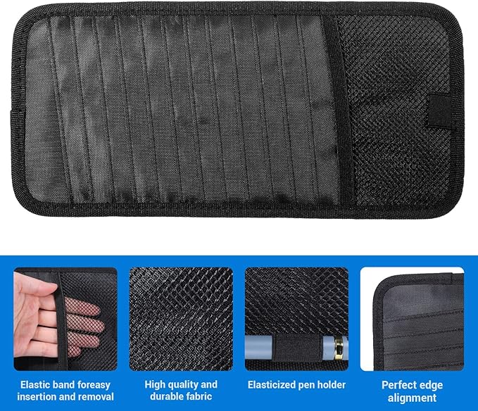 TIESOME CD Visor Holder for Car, Visor CD Holder Organizer Large Capacity CD Visor Case Car Sun Visor Organizer with 12 DVD Storage Sleeves 1 Mesh Pocket 1 Pen Holder and Elastic Strap(Black)