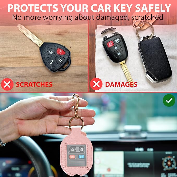 Leather Car Key Fob Cover Sleeve Holder for Broken Keys – Smart Remote Protector Case with Keychain for Men & Women