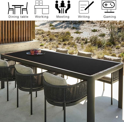 ZORESYN PU Leather Desk Mat Waterproof Anti-Oil Dining Table mat - 70.9" x 23.6" - Large Mouse Pad with Suede Base,Stitched Edges Office Desk Pad for Office & Home | Black