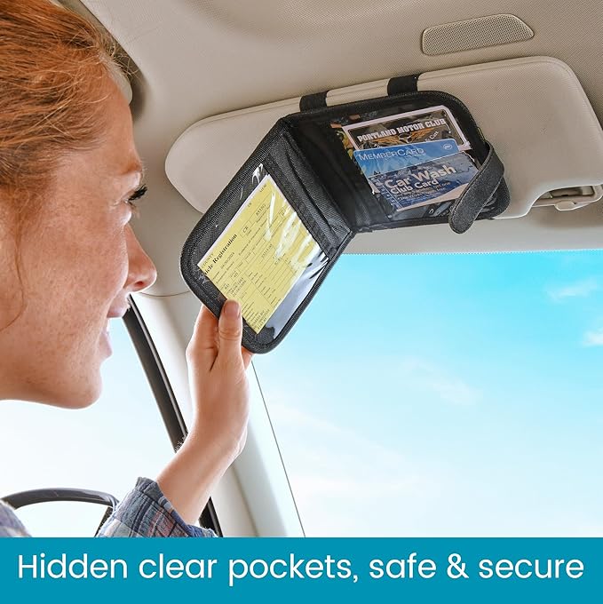 High Road Car Visor Organizer and Registration and Insurance Card Holder with Clear Document Pockets and 3 Card Holders - Vehicle Document Holder for Cars, Trucks and SUVs, Single Pack
