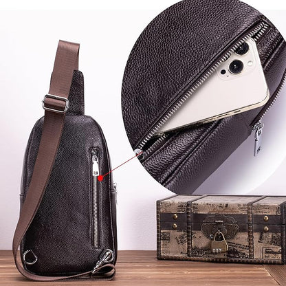 KPYWZER Vintage Leather Sling Bag Backpack for Men Crossbody Shoulder Chest DayPack Backpacks