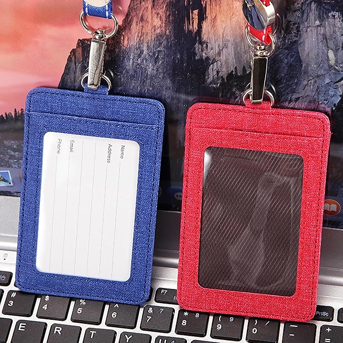PU Leather ID Badge Holder with Clear Window, Vertical ID Card Holder, Dual Card Slots, 1-Pack Card Holder, 4 Colors