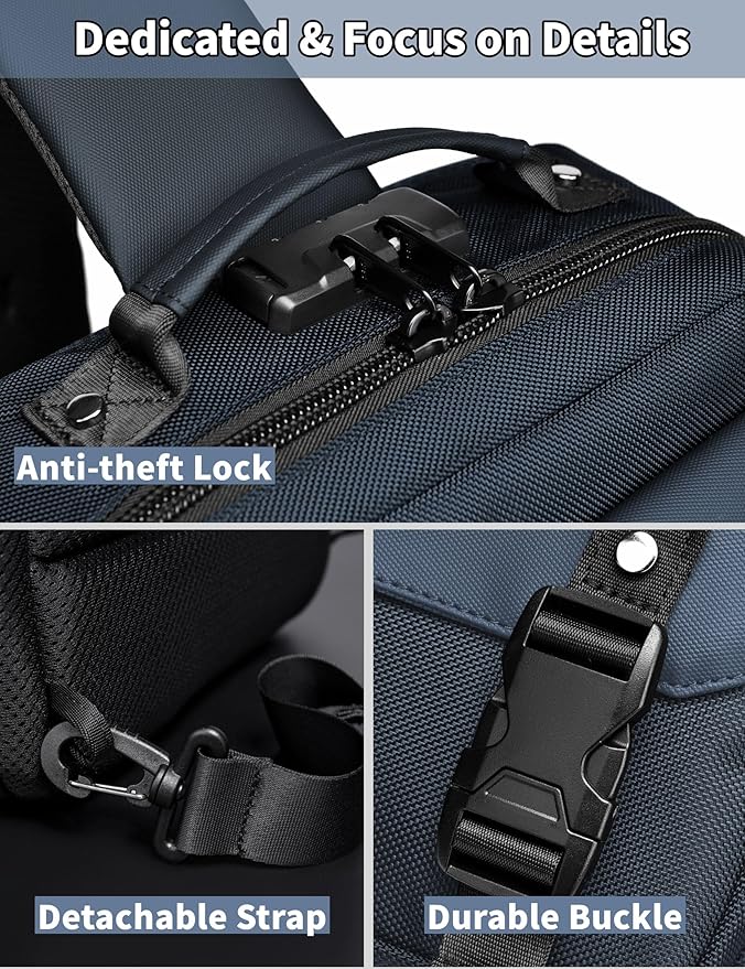 BASICPOWER Laptop Sling Bag for Men Women, Sling Backpack Crossbody Bag Fits 14 inch Computer with USB Port Anti-theft