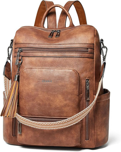 Shrrie Vegan Leather Laptop Backpack for Women 15.6 inch Work Backpack Fashion Travel Backpack Purse for Travel College Work