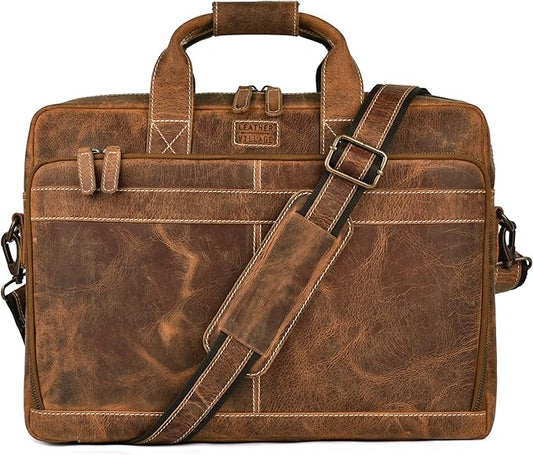 LEATHER VILLAGE 16" Leather Laptop Messenger Briefcase Bag for Men-Leather Satchel for Travel and Office Shoulder Bag- Sun Tan Brown