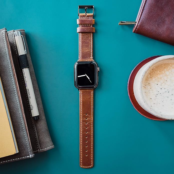 BARTON WATCH BANDS - Top Grain Leather Watch Bands Compatible with Apple Watch Models - 1, 2, 3, 4, 5, 6, 7, 8, 9, 10, SE, Ultra & Ultra 2