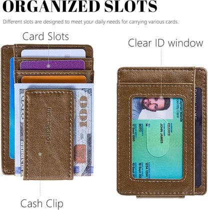 Toughergun Slim Wallet for Men RFID Blocking Money Clip, Minimalist Front Pocket Credit Card Holder, Magnetic Thin Mens Wallets with ID Window