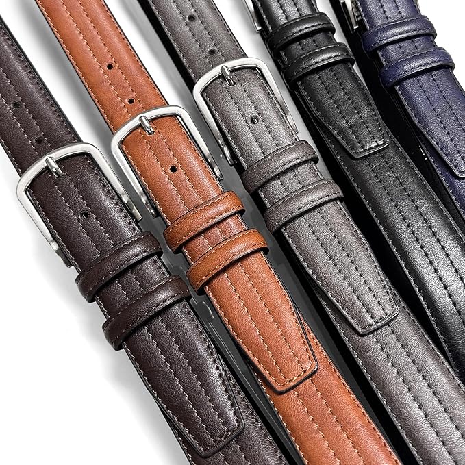 Men's Vegan Faux Leather Belt Classic Work Business Dress Belt 1-3/8"(35mm) wide