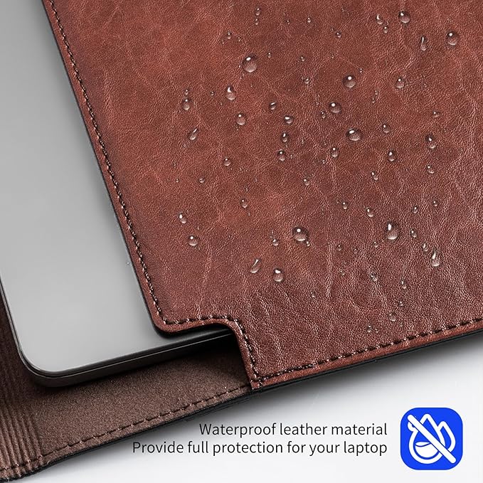 16 inch Genuine Leather Laptop Sleeve for MacBook Pro 16 Inch M5 M4 M3 M2 M1 Pro/Max＆MacBook Air 15 Inch M5 M4 M3 M2 Case,Premium Protective Case Cover with Magnetic Closure-Vintage Red Brown