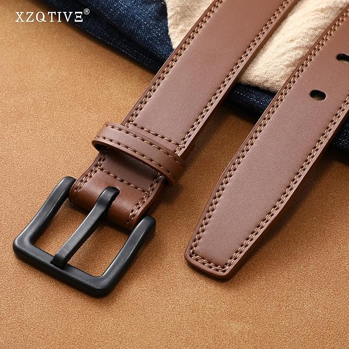 XZQTIVE Men’s Metal Free Belt Hypoallergenic Leather Belts For Jeans Dress Nickle Free TSA Belt With Black Buckle