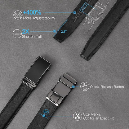 GAEKEAO Mens Belt Leather 1 3/8" - Micro-Adjust Buckle Ratchet Belts for Men Dress Casual to Formal Trim to Fit with Gift Box