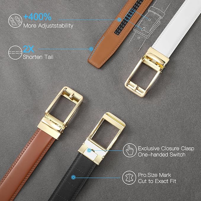 SENDEFN Men's Leather Dress Casual Belt 1 3/8" Automatic Adjustable Click Buckle Belts with Gift Box