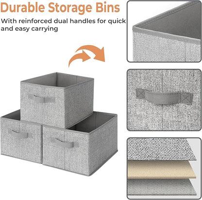 GRANNY SAYS Storage Baskets for Shelves, Closet Storage Bins with Handles, Fabric Organizers and Storage Bins, Storage Boxes for Clothes, Gray, Medium, 3-Pack