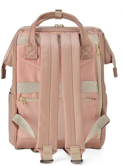 Kah&Kee Leather Backpack for Women and Men 15-inch Laptop Bag | Teacher Professional, Diaper Bag Backpack, Ideal for Work, School, Nurse, College & Travel (Tan Pink II, Medium)