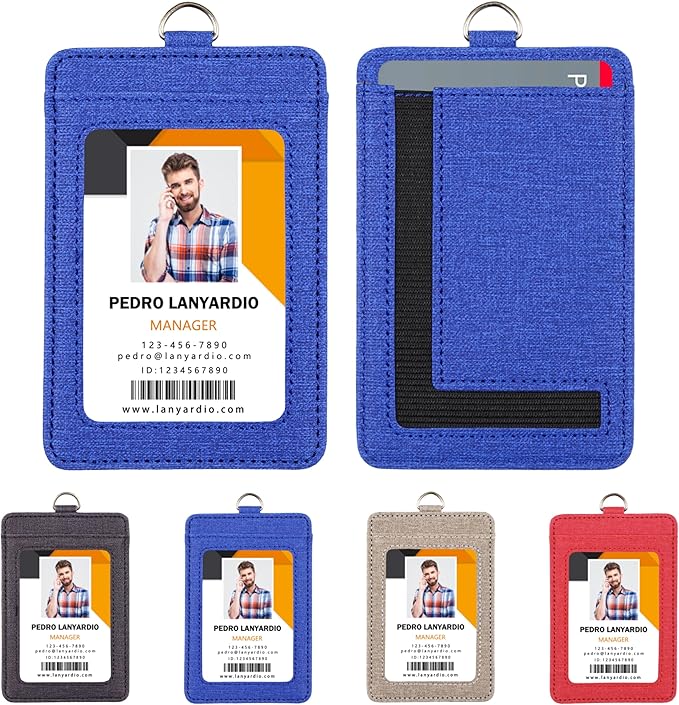 PU Leather ID Badge Holder with Clear Window, Vertical ID Card Holder, Dual Card Slots, 1-Pack Card Holder, 4 Colors