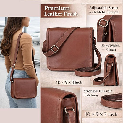 11 inch Small Crossbody Shoulder Genuine Leather iPad/Tablet Vintage Messenger Bag For 10.5 inch iPad Pro for Women & Men