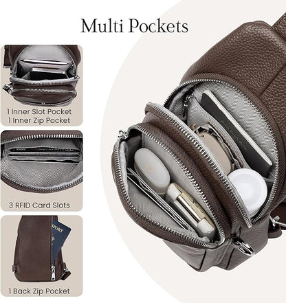 befen Genuine Leather Small Sling Bag for Women Anti-Theft Crossbody Chest Bags Fanny Packs for Travel with RFID Card Slots